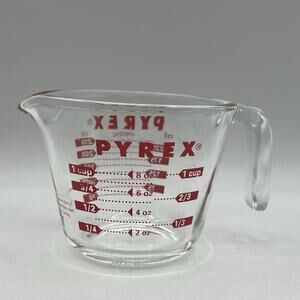Vintage Pyrex 1 Cup Measuring Cup J Handle Red Lettering Corning USA Glass